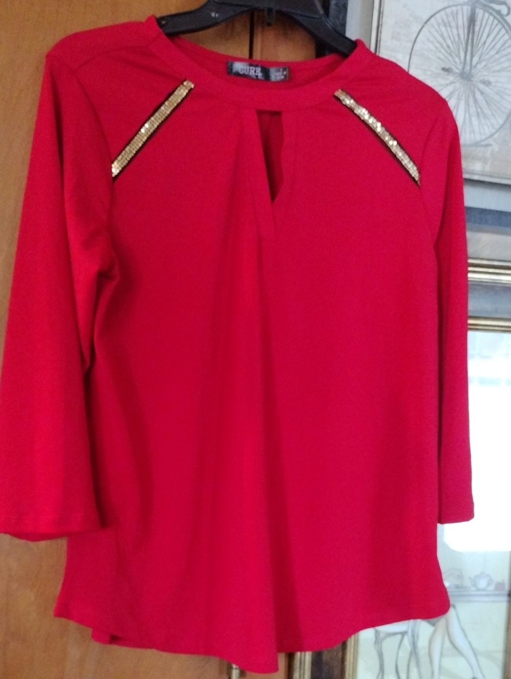 GURU Red Long-Sleeve Tunic with Gold Sequin Accent